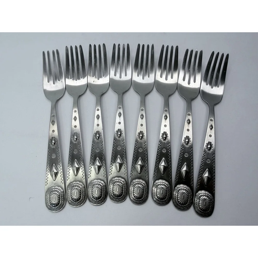 Wallace TAOS Stainless Southwest Motif Satin 8 Salad Forks 18/0 China Flatware
